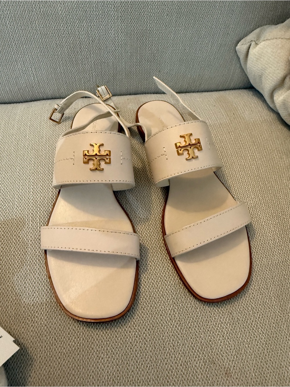 Tory Burch mini Everly back strap Cream Leather Logo Slingback Sandals
